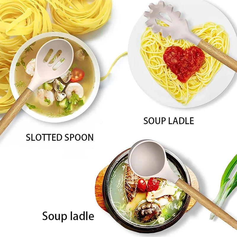 Set de 36 ustensiles de cuisine en silicone avec support