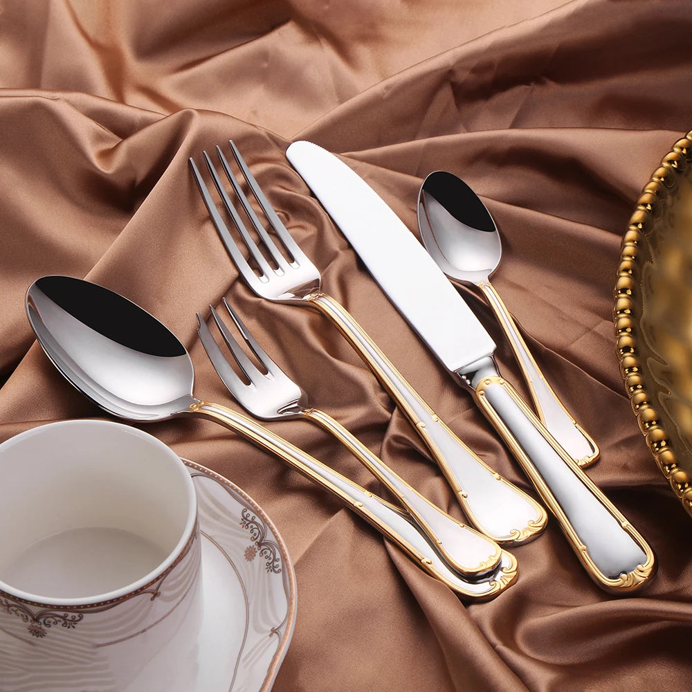 Service de couverts 24 pièces pour 6 personnes, en acier inoxydable 18/10, finition miroir, pour pendaison de crémaillère, restaurant, mariage et fêtes