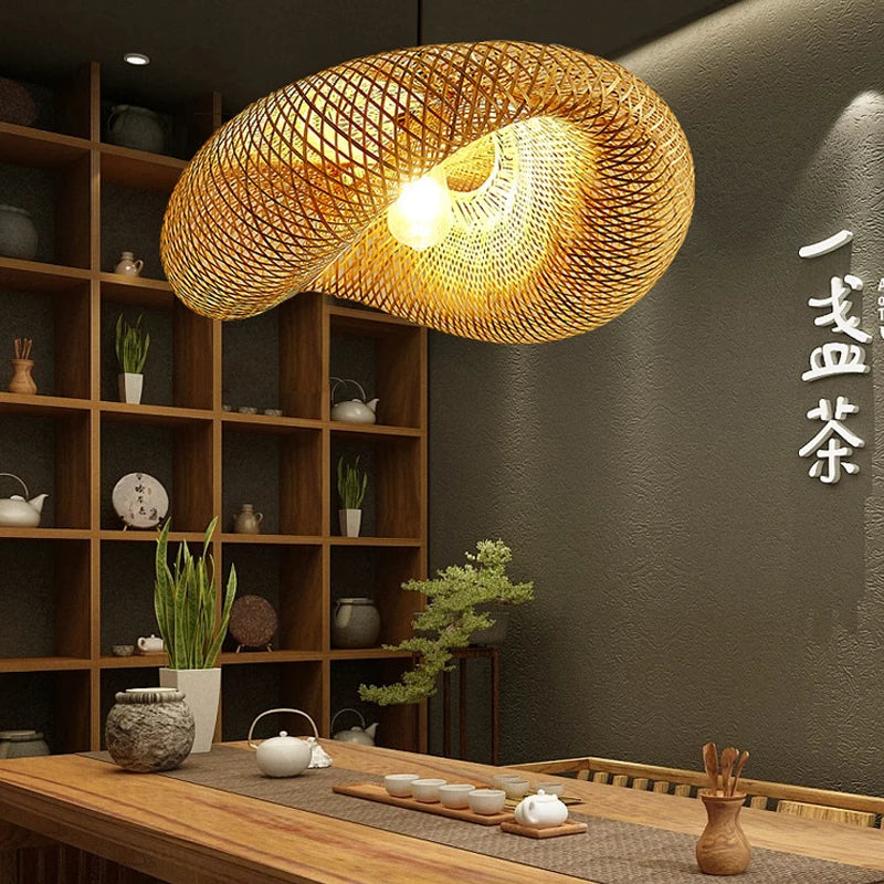Suspension ZK20 en bambou tressé, diamètre 60/50/40 cm, luminaire LED suspendu pour plafond, en rotin tressé, idéal pour la décoration de la maison et de la chambre.