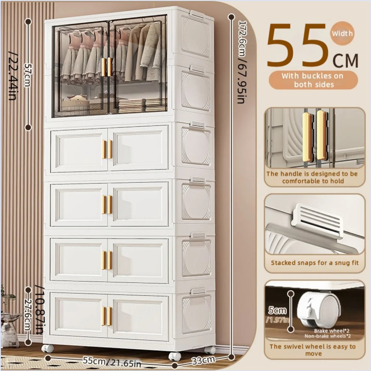 Boîte de rangement pliable en plastique, armoire simple pour chambre et dressing, meuble de rangement pour jouets, sans installation requise.