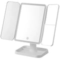 Miroir de maquillage LED de bureau avec éclairage, style INS, miroir pliable à trois volets, miroir de coiffeuse de bureau pour dortoir, beauté et chambre à coucher.