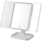 Miroir de maquillage LED de bureau avec éclairage, style INS, miroir pliable à trois volets, miroir de coiffeuse de bureau pour dortoir, beauté et chambre à coucher.